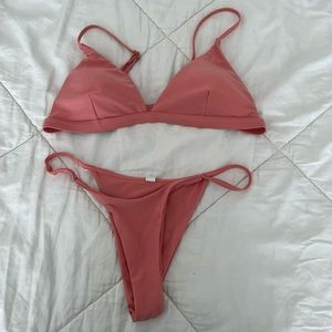 Pale pink triangle bikini set. 
Skinny strap